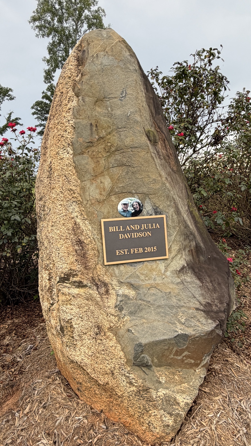 Standing stone honoring Bill and Julia Davidson and the establishment of their farm in February 2015