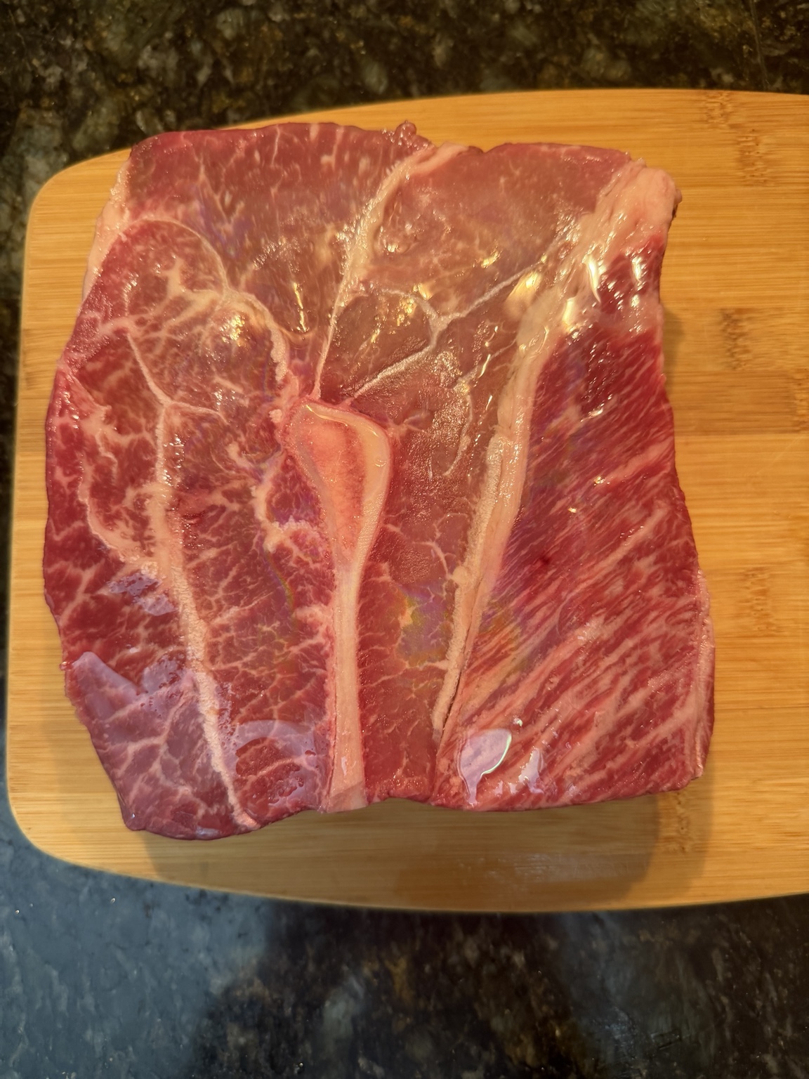 Marbled bone-in American Wagyu chuck steak from The Davidson Farm