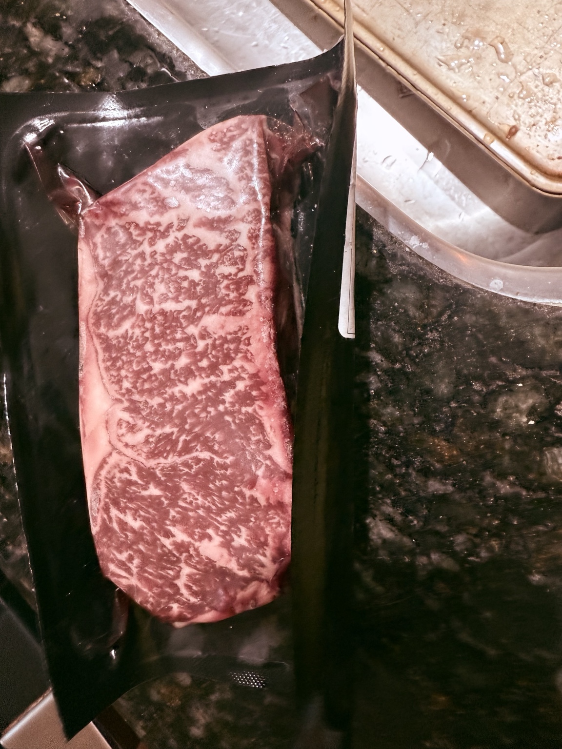 Highly marbled boneless Wagyu strip steak from The Davidson Farm